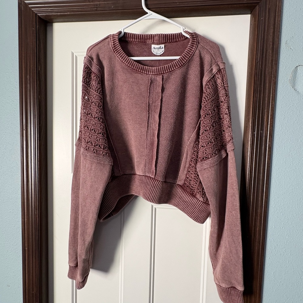 Arula (Altar’d State) Arula Jenna Mauve Ultra Cropped crew Sweatshirt sz 1X - Picture 2 of 7
